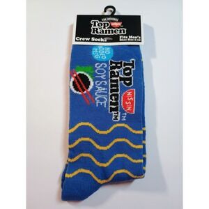 The Original Top Ramen Nissin Crew Socks Mens Shoe Size 6-12 Blue Yellow Noodles